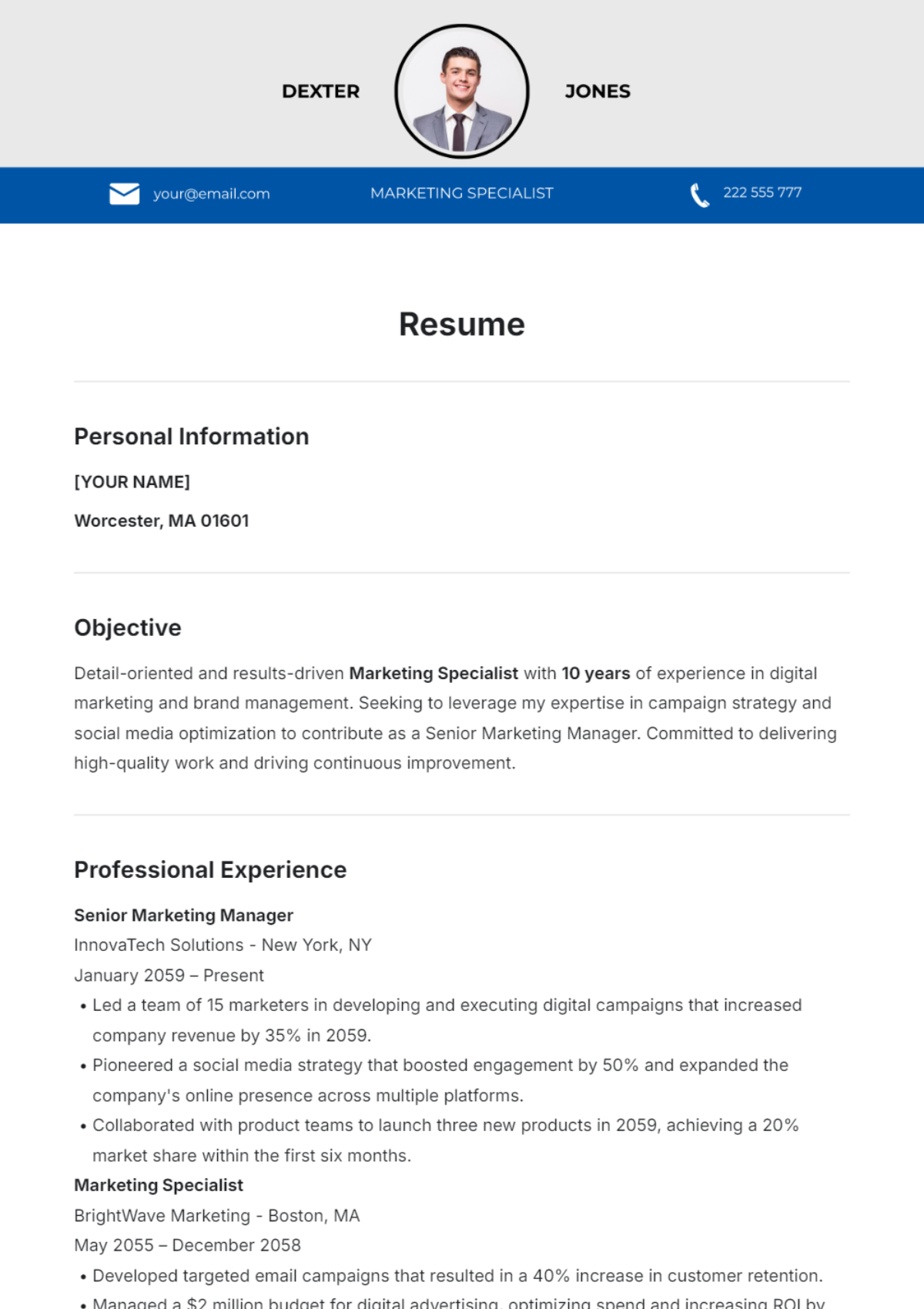 Resume Template - Edit Online & Download
