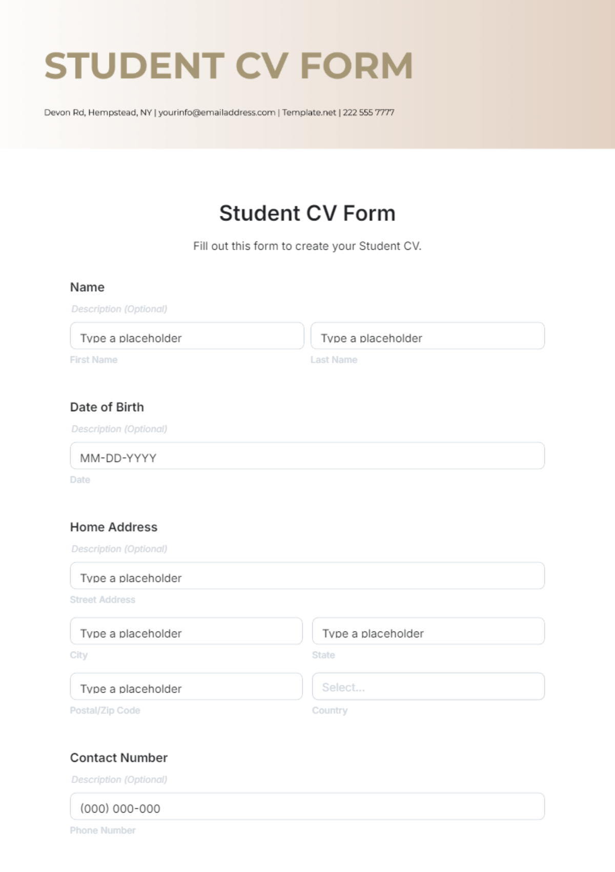 Student CV Form Template - Edit Online & Download